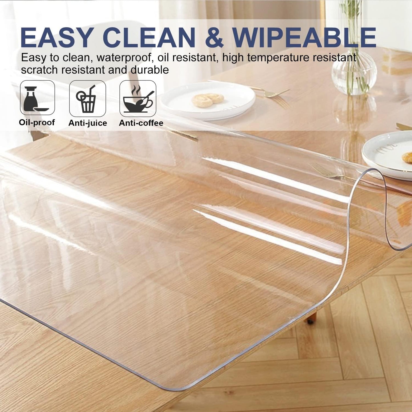 1.5mm Thick Clear Table Protector Cover Mat PVC Desk Protector Water Dust Proof Plastic Table Cloth 26x48 inch for Living Room Dining Room Table Pet Fedding Mat Chair Floor Protector Non-Slip Durable
