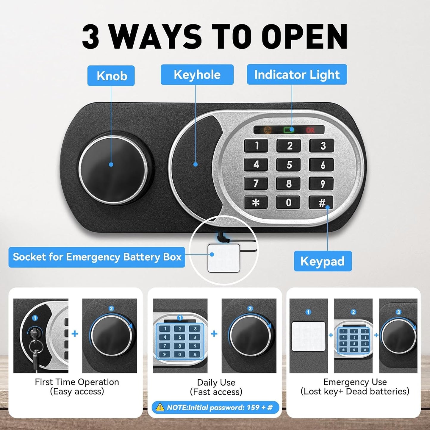 2.5 Cuft Large Safe Box with Fireproof Waterproof Bag, Safes for Home Documents, Anti-Theft Safety Box With Digital Keypad, Smart Alert System, Spare Keys, Personal Safe for Cash Money