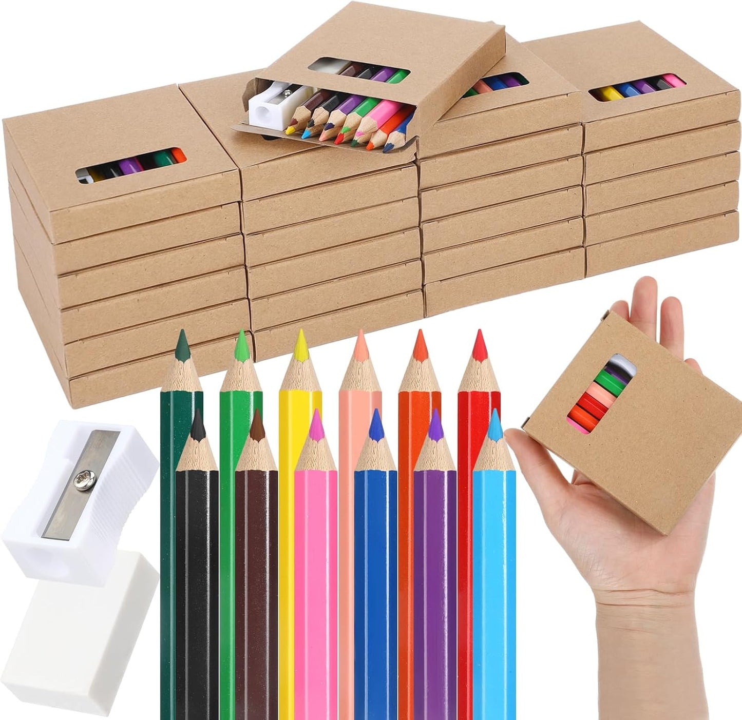 576 Pcs/ 48 Boxes Mini Drawing Class Colored Pencils Bulk for Kid 3.5 Inch Back to School Supplies Portable Short Fat Per Set 12 Different Color with Sharpener Eraser Coloring Pencils