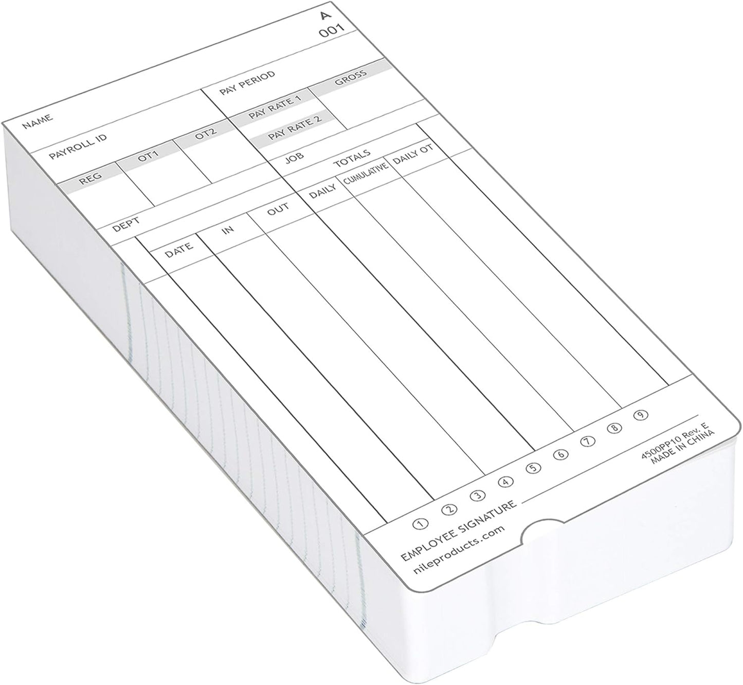Nile Products - Authentic Time Cards for Nile Products 4500PP Compatible [ 4500PP10MB ] Electronic Calculating Time Clock, Double Sided Time Sheets (3.37 x 7.37 Inches) - 1000 Time Cards