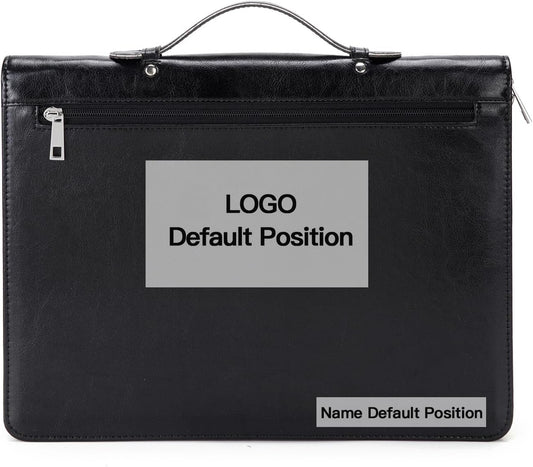 Personalized Vegan Leather Portfolio with Hidden Handle, Zippered Front Pocket, 8.5 x 11 Notebook Holder, Custom Business Legal Padfolio Travel Folio for Men Women, Black