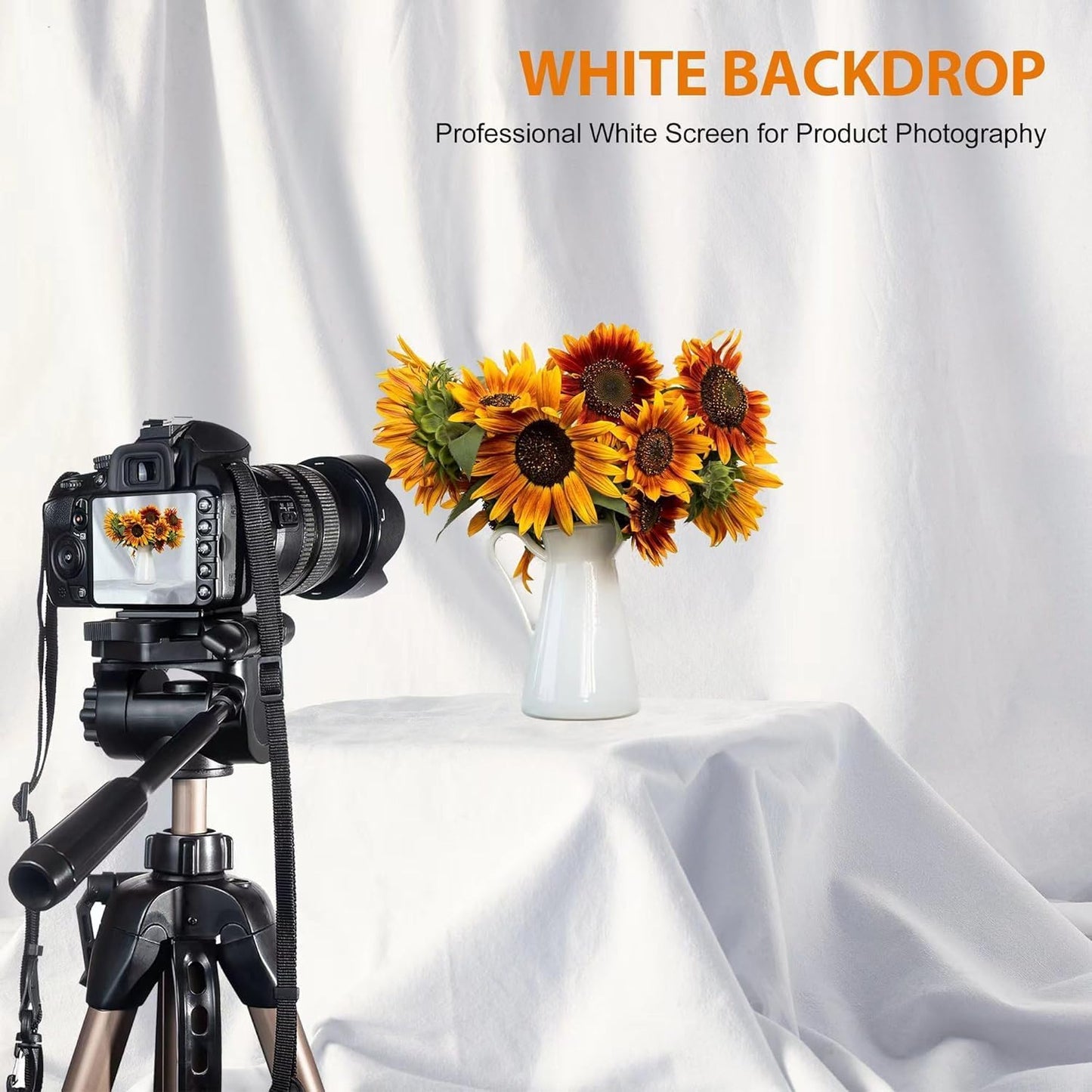 8 x 12 FT White Backdrop - Premium Polyester for Video Streaming, Portrait Photoshoot, Wall Mounted, Parties and Small Events