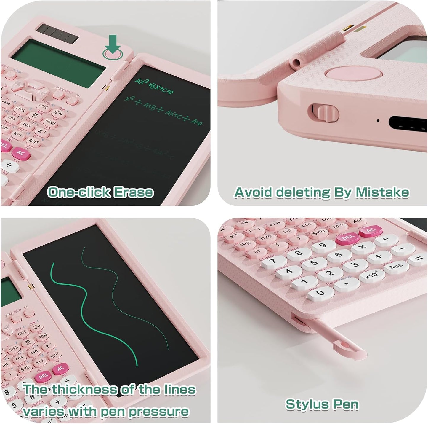 Rechargeable Scientific Calculator for Students, Pink 991ES MAX Foldable Science Calculator with Notepad 417 Function Solar Energy Science Calculators for Middle and High School Supplies (Pink)