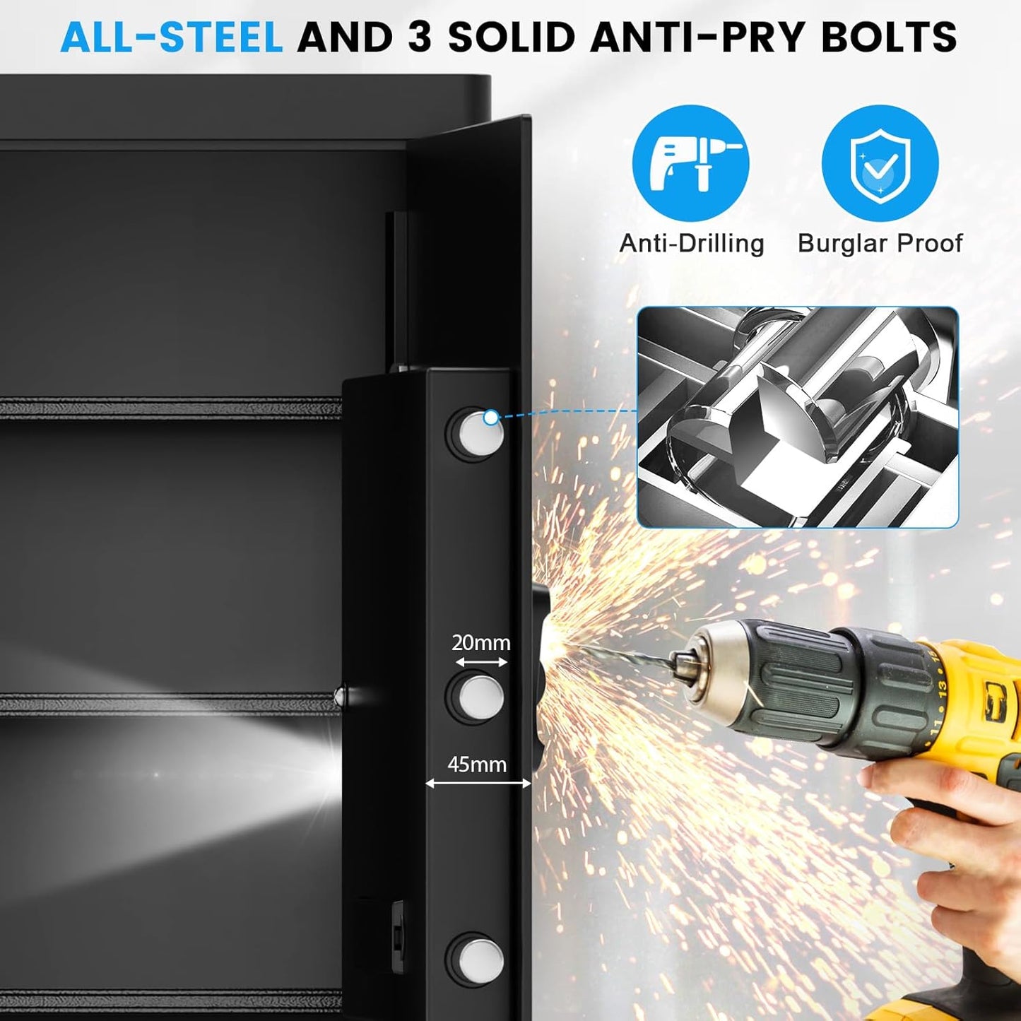 5.0 Cubic Large Home Safe Fireproof Waterproof, Digital Security Fireproof Safe Box with Combination Lock, Alarm Systerm and Removable Shelf, Fire Safes for Home Document Money Valuables