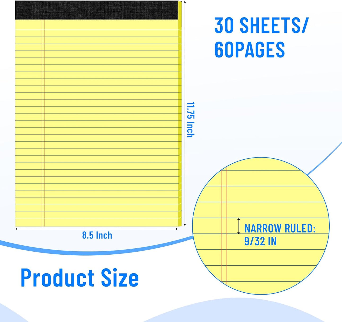 12pcs Legal Pads 8.5 x 11, Notepads 8.5 x 11 College Ruled Notebook, Writing Pads of Paper,Yellow Note Pads, Memo Pad Papers Perforate Legal Notepads Narrow Ruled Line,30 Sheets/Pack