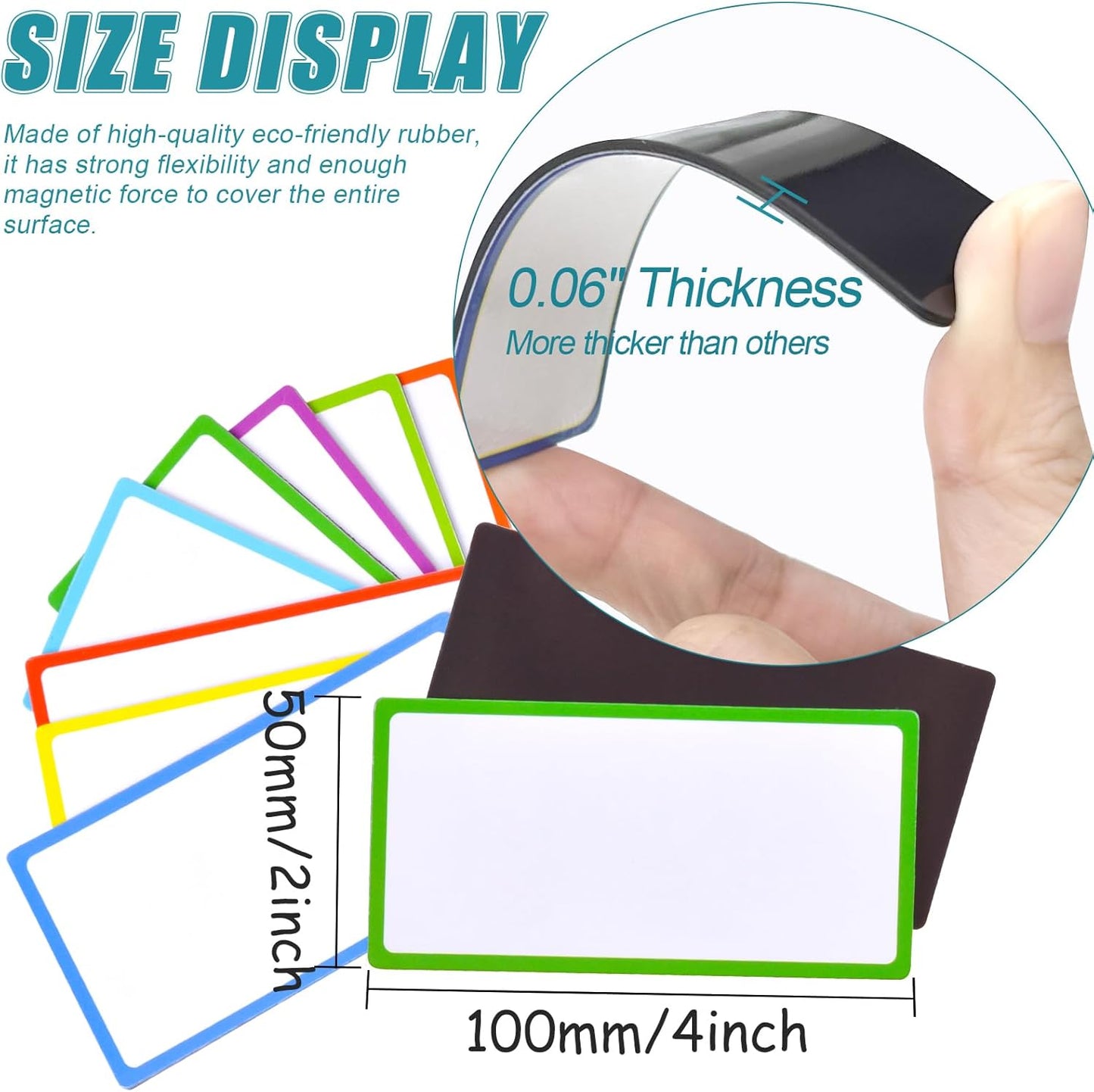 80 Pack Magnetic Dry Erase Labels 8 Colors 4"x2" Magnetic Labels Reusable Strips for Classroom, Office, Cabinet, Write On Magnets Sticker Writable Erasable Name Tags for Fridge