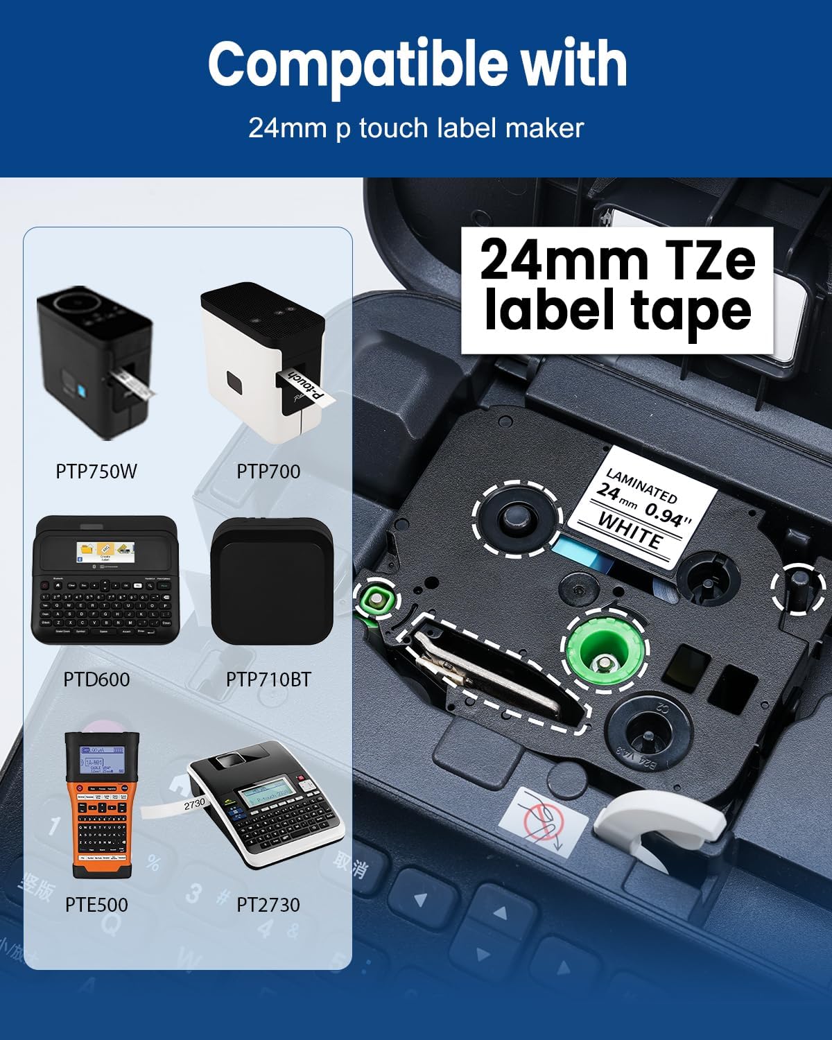 3-Pack 24mm 0.94 Laminated White Tape Replace for Brother Label Maker Tape TZe-251 Compatible with Brother P Touch TZ TZe 1" Refills for PT D610BT D600 700 P710BT PTP750W, Label KINGDOM Tze251