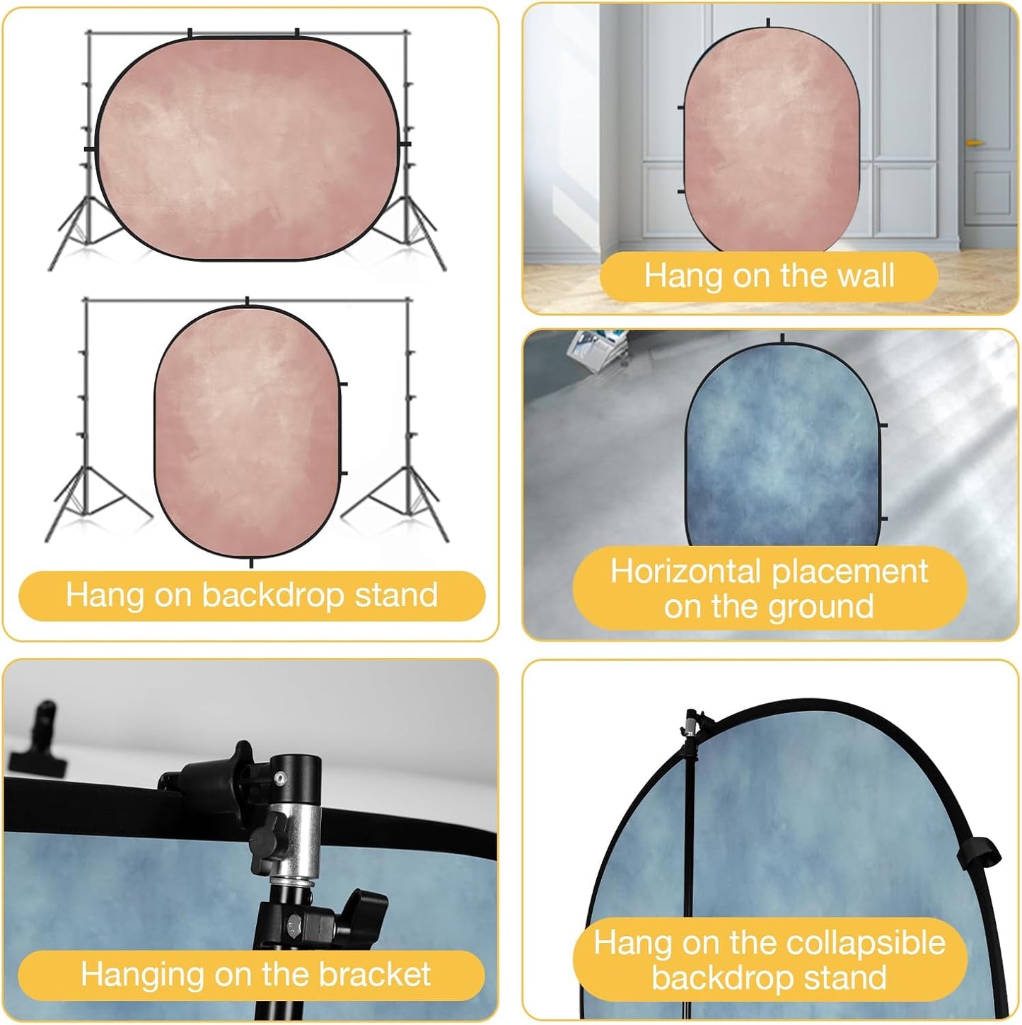 Kate Collapsible Backdrop Pop up Photo Backdrops Foldable Background Portable for Headshot,Portrait Photography,Video,5x6.5ft,Pink/Blue