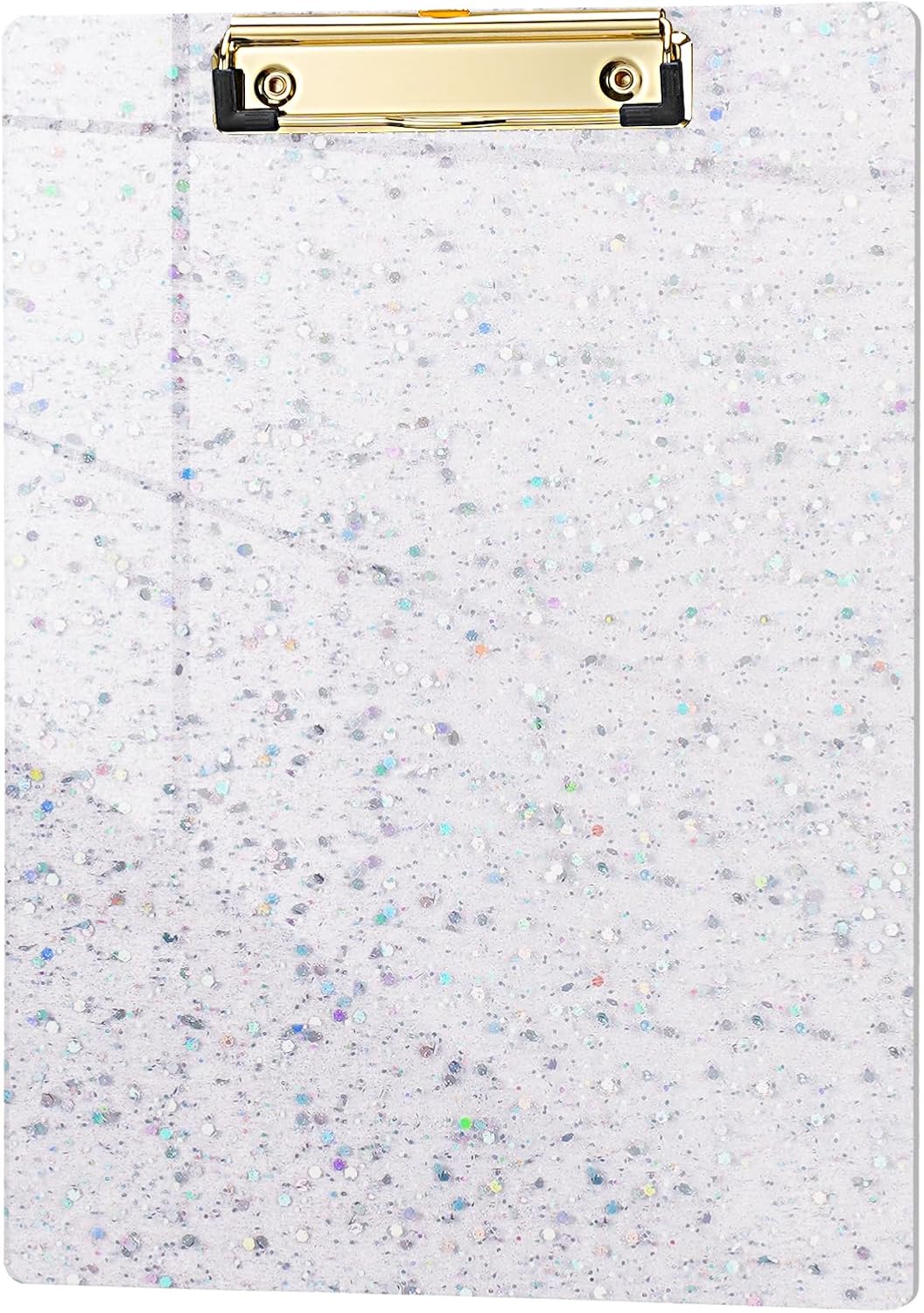 Hongri Plastic Acrylic Glitter Clipboard, 8.5x11" Stardard Letter A4 Size Clipboards for Classroom, Taecher, Women.Cute Confetti Clip Board, Office Supplies, School Supplies.