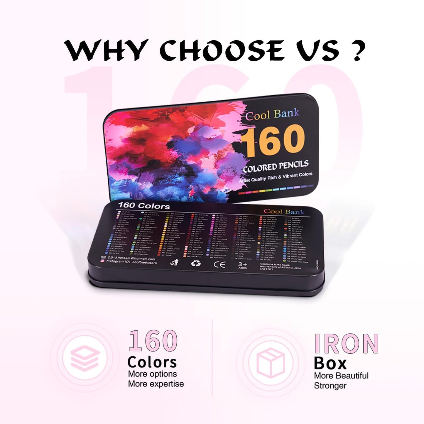 160 Artist Colored Pencils, Oil Colored Pencils for Adult Coloring Books, Soft Core with Vibrant Colors for Artists and Beginners, Coded Pencils for Detailing, Shading & Blending, Packed in Metal Box