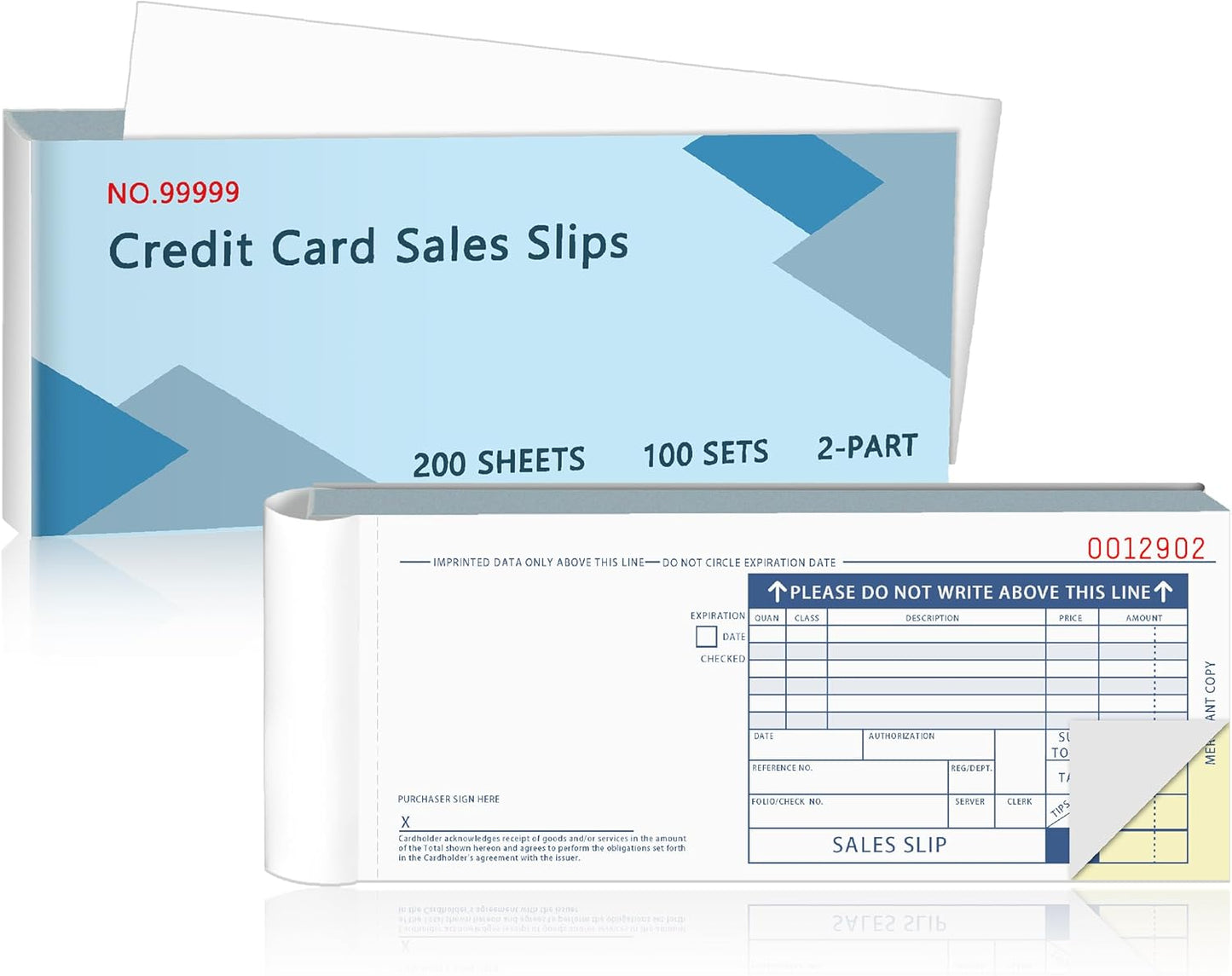 100 Sets Long Credit Card Sales Slips 7.9 * 3.3 inch Two-Part Carbonless Credit Card Receipt Book Credit Card Imprinter Sold as 1 Package for Office (100 Sets of 200 Sheet)(1)