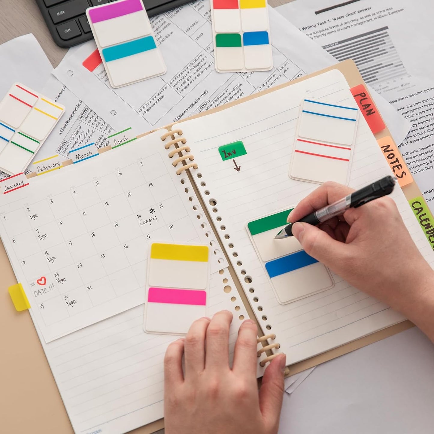 KICNIC Sticky Tabs 480 Pcs, Adhesive Book Tabs, Removable Page Markers, 1 Inch, 2 Inch Annotation Tabs, Labels for Books, Notebooks, Files, Binders, Bible,Flags for Office and School Use(10 Colors)