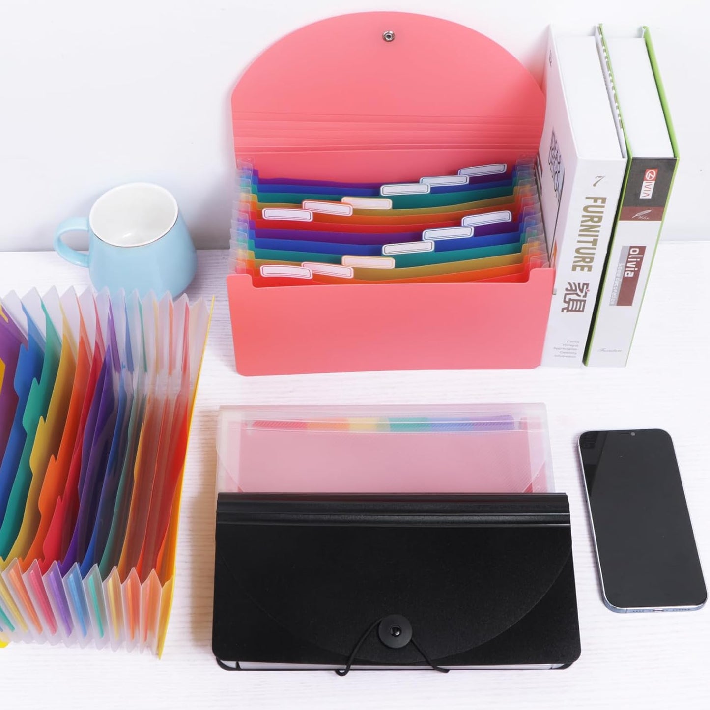 2 Pack 13 Pockets A6 Mini Coupon Organizer Wallet, Expandable Accordion File Organizer for Storage Receipt Cards Coupons Tickets - Pink