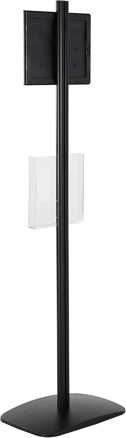 M&T Displays Free Standing Aluminum Display Stand Double Sided Document Brochure Sign Holder Front Loading Portrait Landscape Black Snap Frame 1x(8.5x11) and Clear Acrylic Pocket 1x(8.5x11) Inch