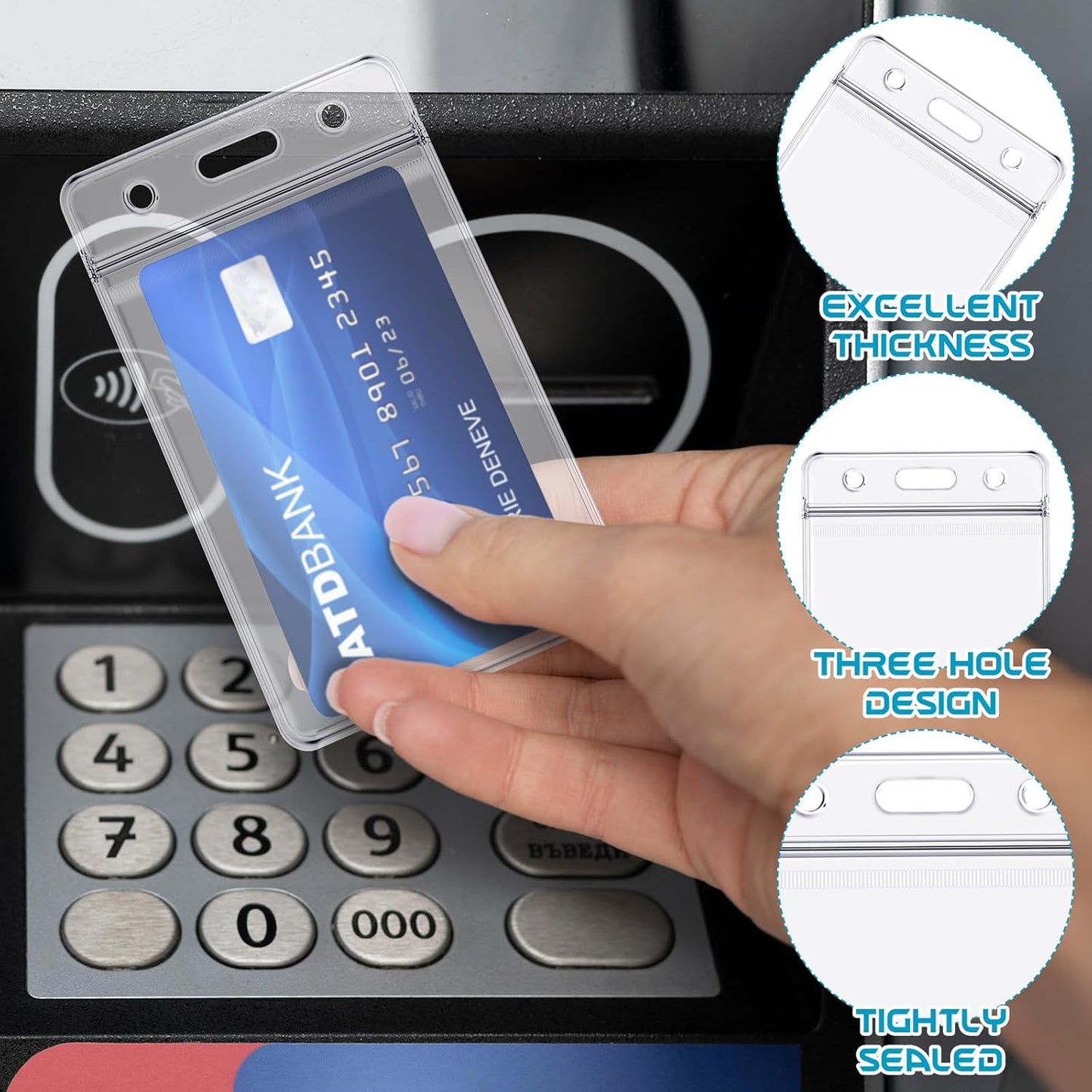 BESARME 30 Pack Vertical ID Badge Holders Clear Plastic Waterproof Card Holder Resealable for Office Worker Teacher