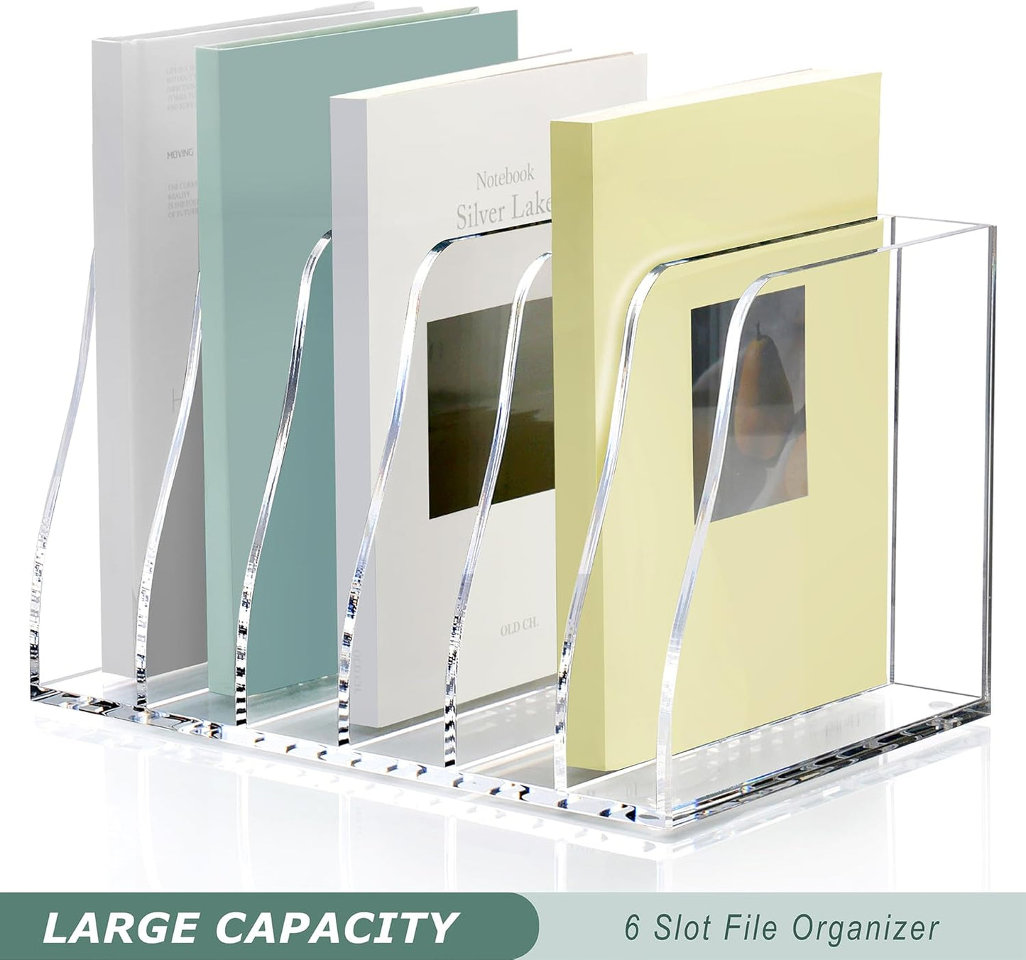 SANRUI Acrylic Magazine File Holder, 6 Vertical Compartments Desk Document Sorter Organizer, Clear Folder Rack Binder Bookstore Workspace Sorters for Office Accessories Organization Storage