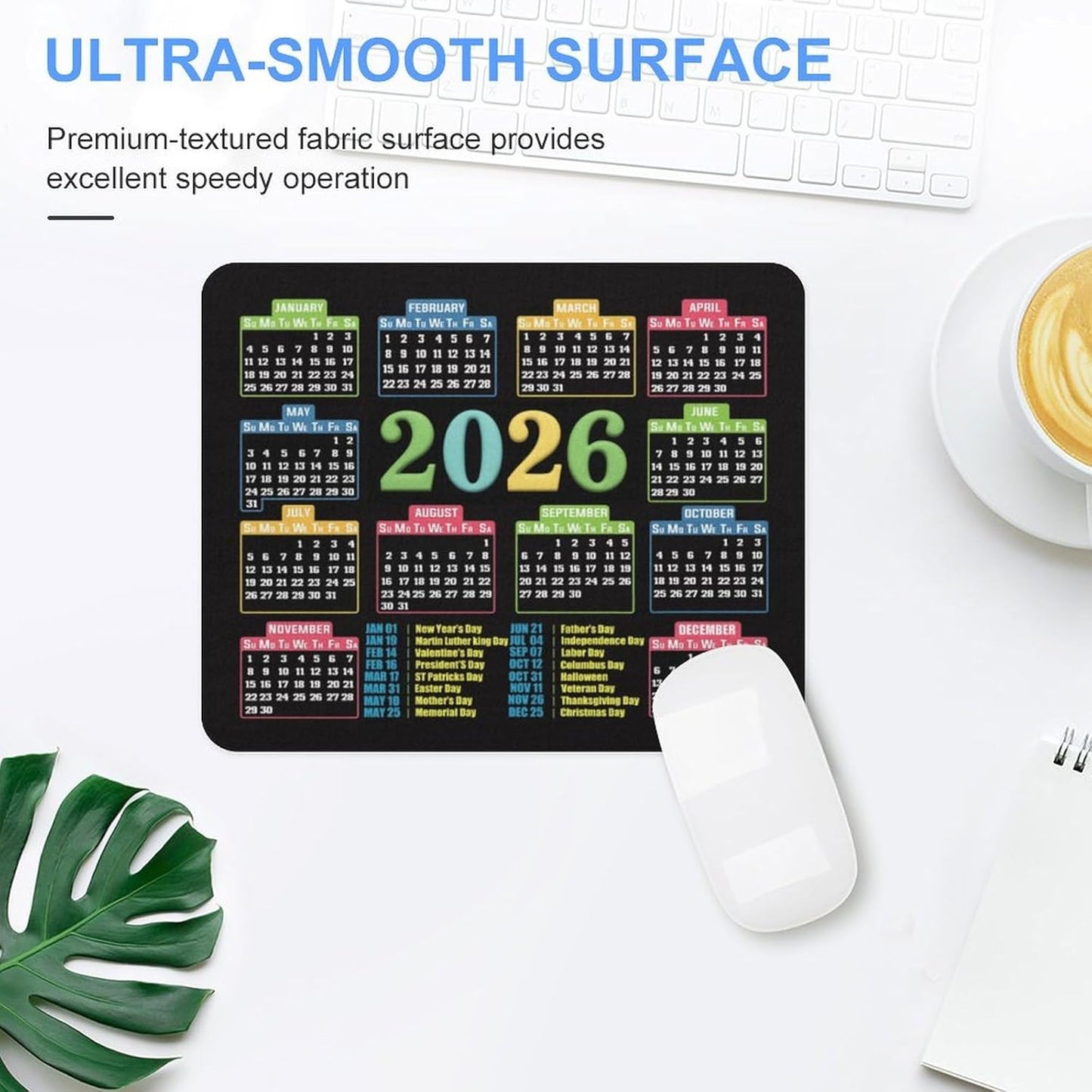 2026 Mouse Pad Calendar,Computer Mouse Pads Calendars Non-Slip Rubber Desk Mat Mousepad Gaming Office Keyboard Mat (9.45x7.87 in)