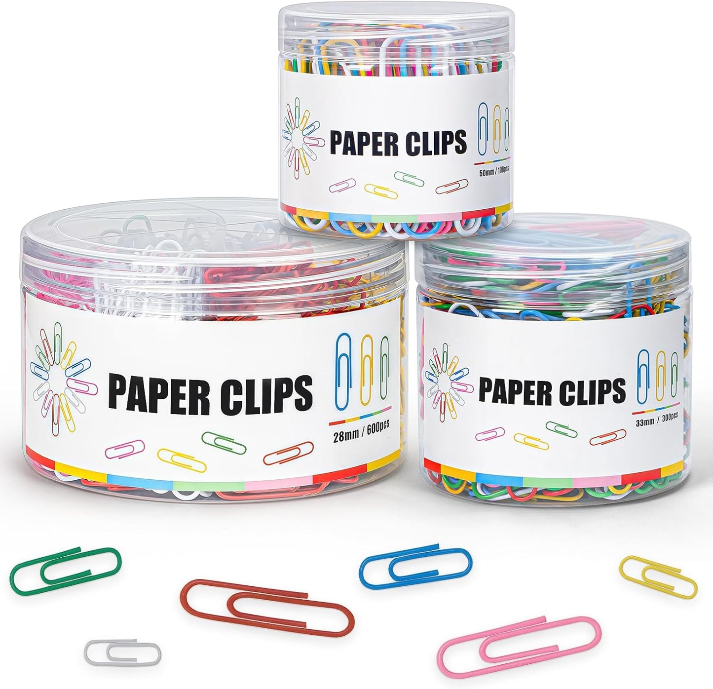 1000 Paper Clips Assorted Sizes, Large, Medium, and Small Colored Paper Clips, Durable, Rustproof, Great for Office Supplies, School, Home Organization(50mm, 33mm, 28mm)