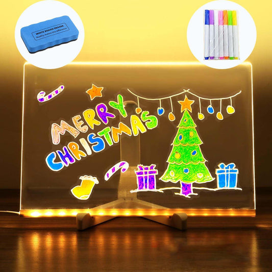 Acrylic Led Dry Erase Board - Creative Rewritable Message Board - Led Color Note Board with Stand - Light up Led Acrylic Message Board as a Glow Memo Board Note with 7 Pen - Free Eraser Easy to Clean