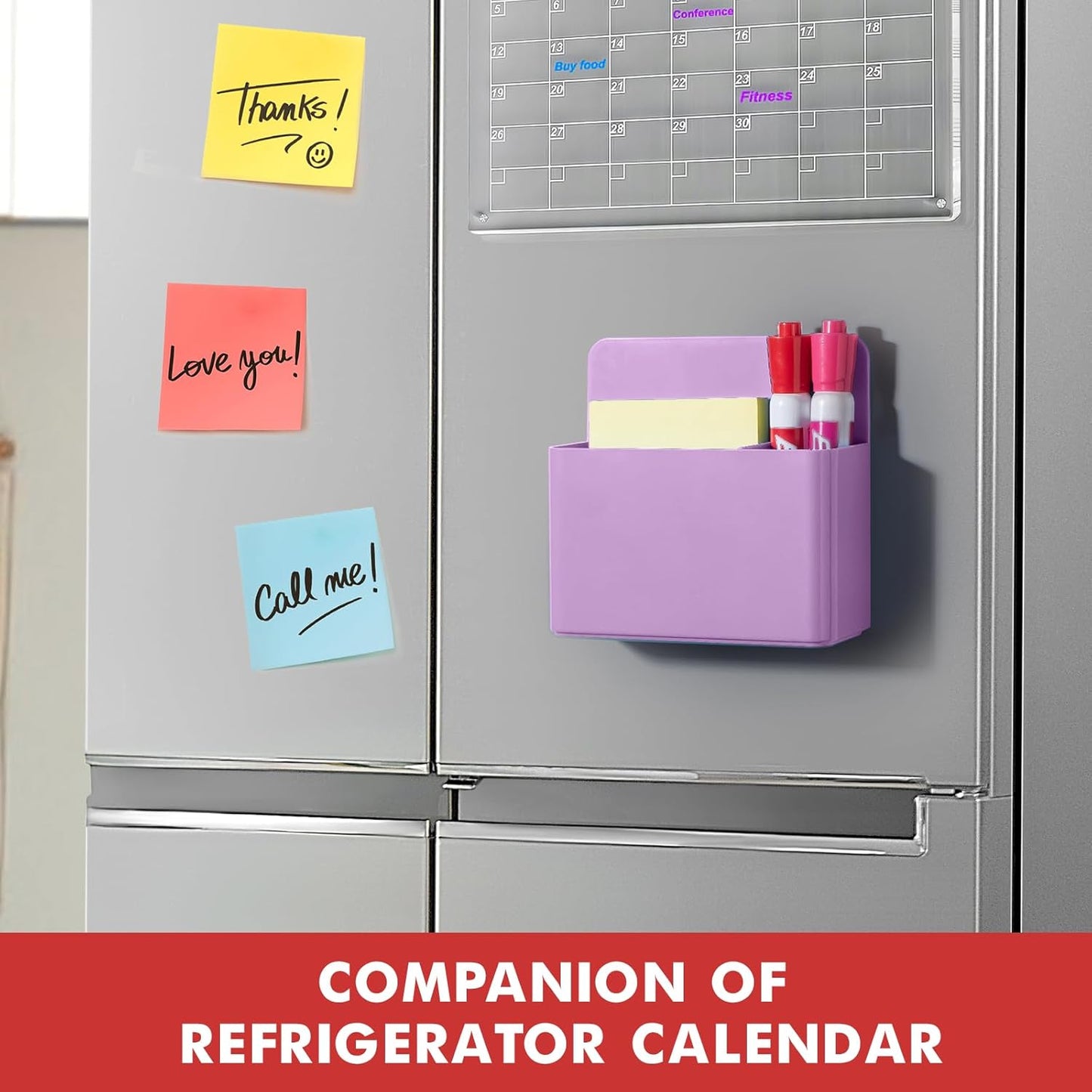 BEYGORM 2 Pack Plastics Magnetic Pen Holder for Refrigerator, Dry Erase Marker Holder for Whiteboard，Magnet School Locker Organizer Accessories, Pencil Cup, Pen Caddy, Classroom Organization(Purple)