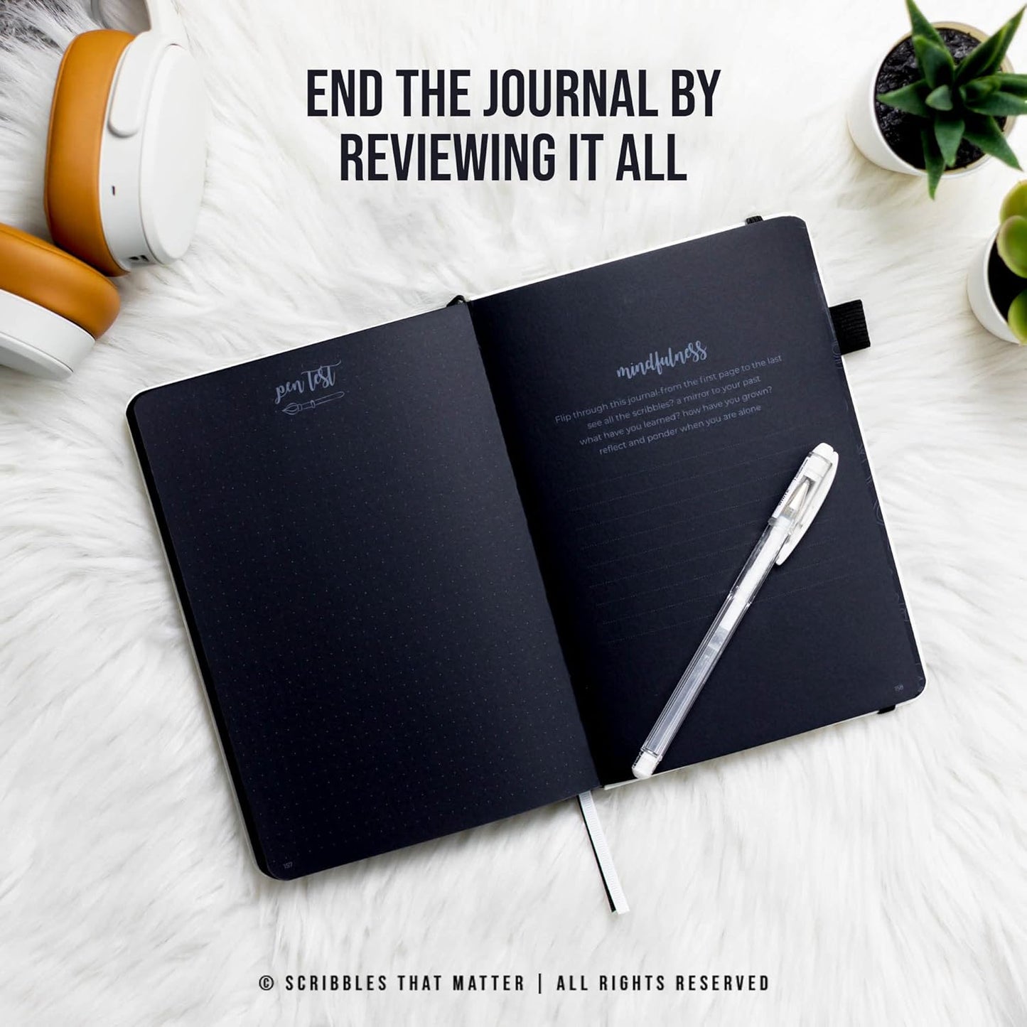 Black Paper Bullet Dotted Journal Notebook | A5 Starry Night by Scribbles That Matter | Free white gel pen | 160gsm Blackout no-bleed dot grid paper | For Men and Women | 5.75 x 8.5 in | White