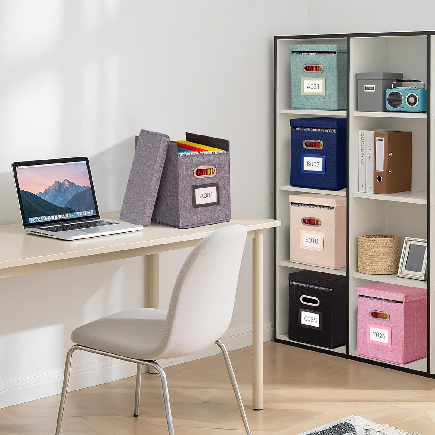 4 Pack Hanging File Folders Organizer with Lid, Letter Size Fabric File Storage Box Collapsible, Portable Office Document Holder with Metal Handle, Smooth PVC Rails, Green