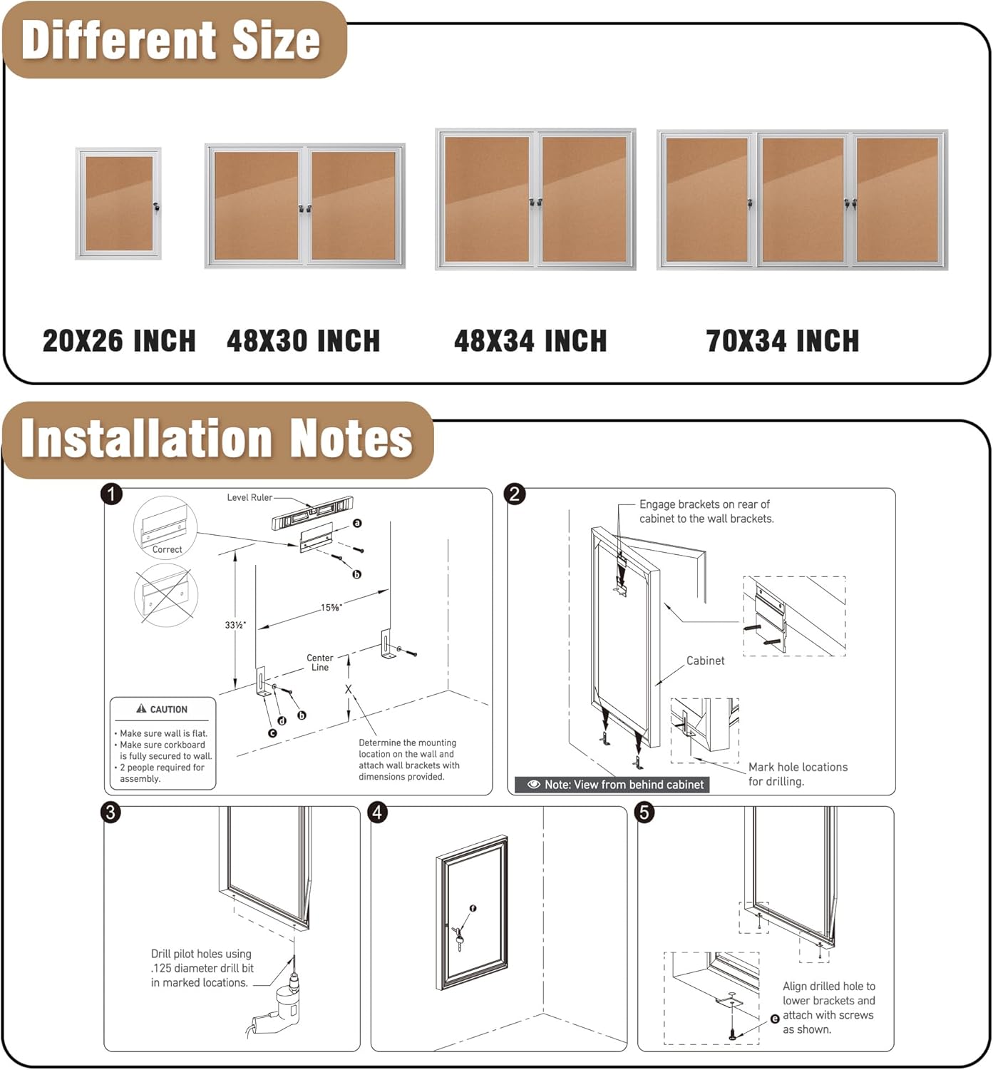 26"x20" Enclosed Bulletin Board, Outdoor Lockable Weather-Resistant Aluminum Cork Noticeboard for School & Office, Silver Frame w/Cork