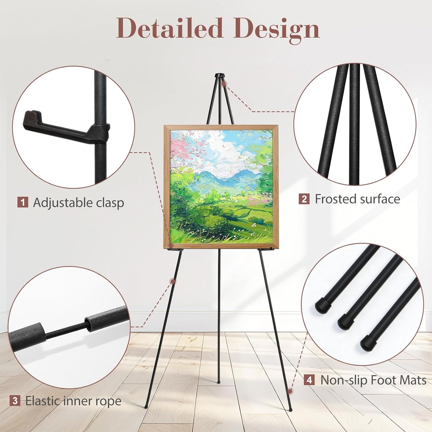 AZEAM 6 Pack 63" Easel Stand for Sign, Portable Easel for Painting, Foldable Black Metal Easel Display Stand Poster Holder Adjustable Sign Stand for Display Wedding Arts Poster