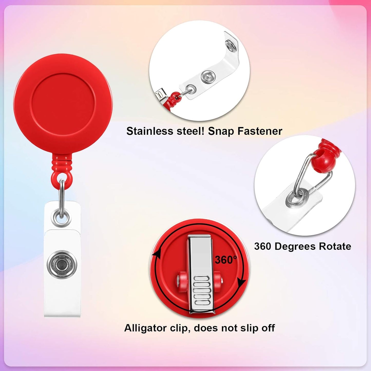 50 Pieces Retractable Badge Holder Reels with Swivel Alligator Clip, ID Card Holder Name Badge Reel Clips for Students Teachers Office Workers (Mixed Color)