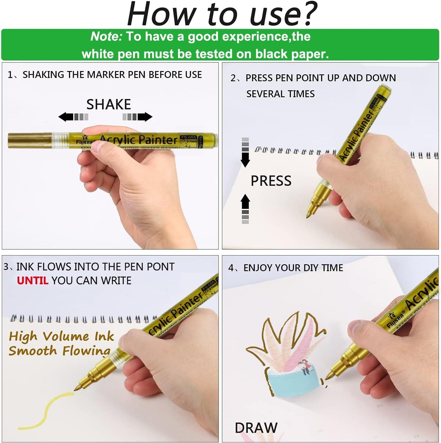 Acrylic Paint Pens, 12 Pack 0.7mm Permanent Painting Markers DIY Craft for Rock Ceramic Glass Wood Plastic Canvas Fabric Mug, Quick Dry, High Volume Ink (Extra Fine-12PCS(3B3W3G3S))