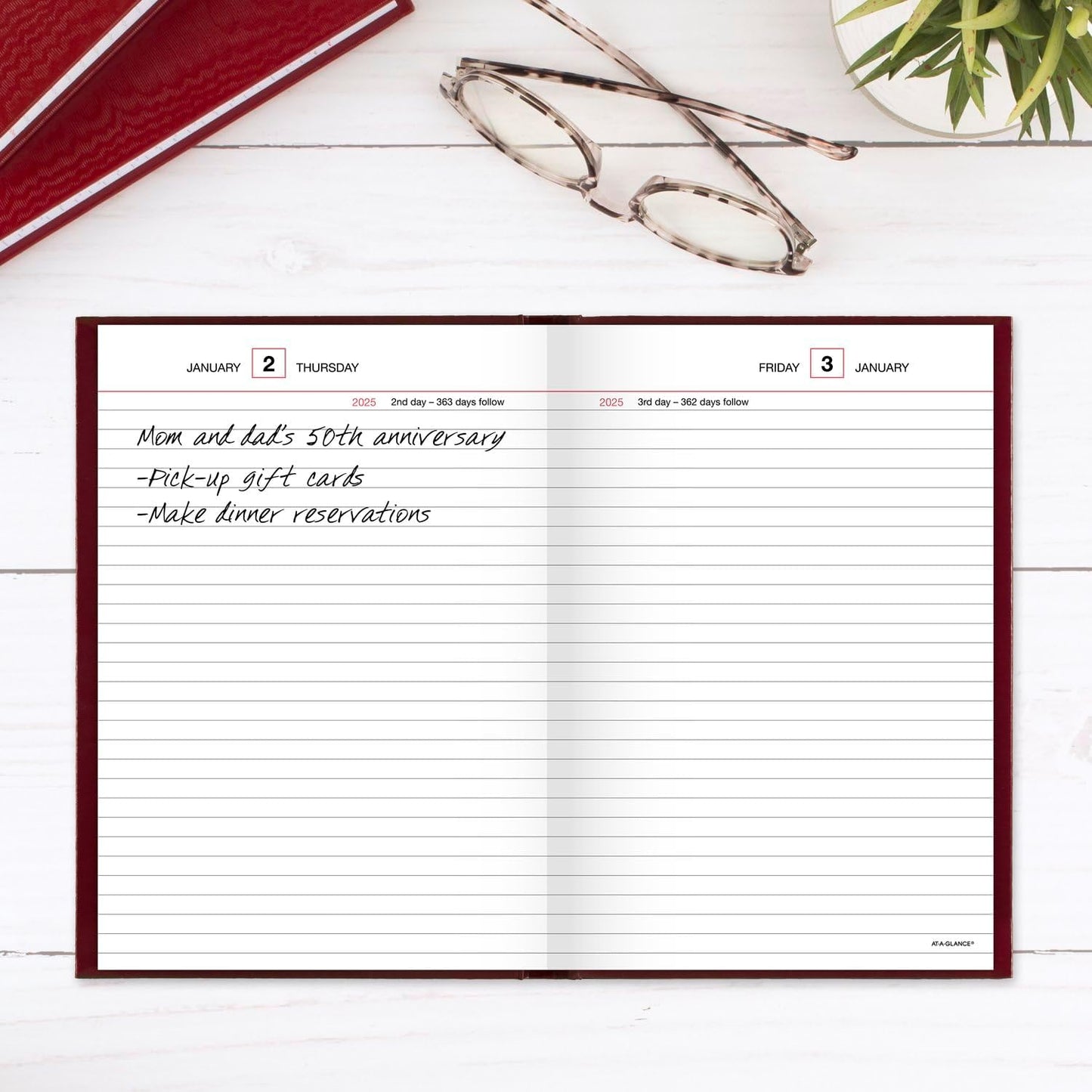 AT-A-GLANCE 2025 Diary, Standard Diary, Daily, 5-3/4" x 8-1/4", Small, 12-Month, Hardcover, Red (SD3891325)