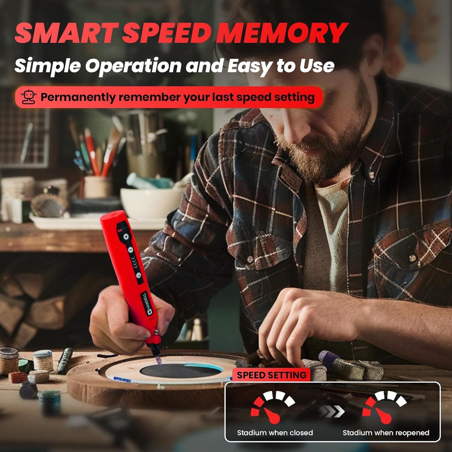 HARDELL Mini Cordless Rotary Tool Kit, 5-Speed and USB Charging with 69 Accessories, Multi-Purpose 3.7V Power Rotary Tool for Sanding, Polishing, Drilling, Etching, Engraving, DIY Crafts (Red)