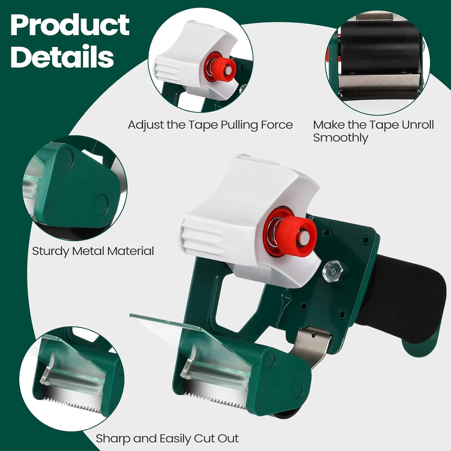 2 Pack Packing Tape Dispenser Gun with 12 Roll Packing Tape 2 Inch Gun 2.7 Mil Heavy Duty Packaging for Shipping, Moving, Carton and Box Sealing (Green)