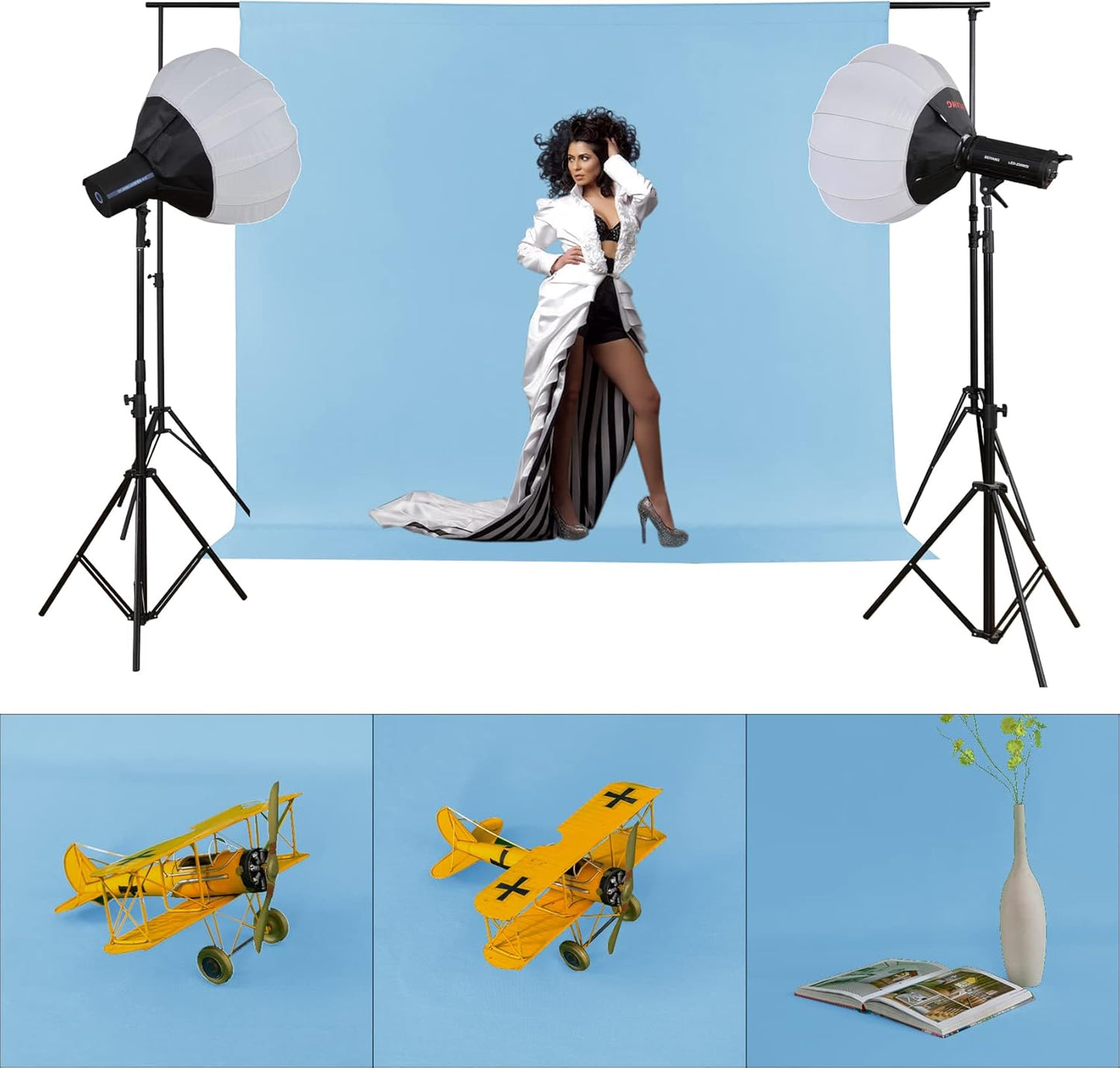Joccun 5X7FT Light Blue Backdrop Background for Photography,Polyester Backdrop Curtain Background Screen for Photography,Photoshoot,Video Recording,Studio, Minimum Fit Stand Width of 7FT