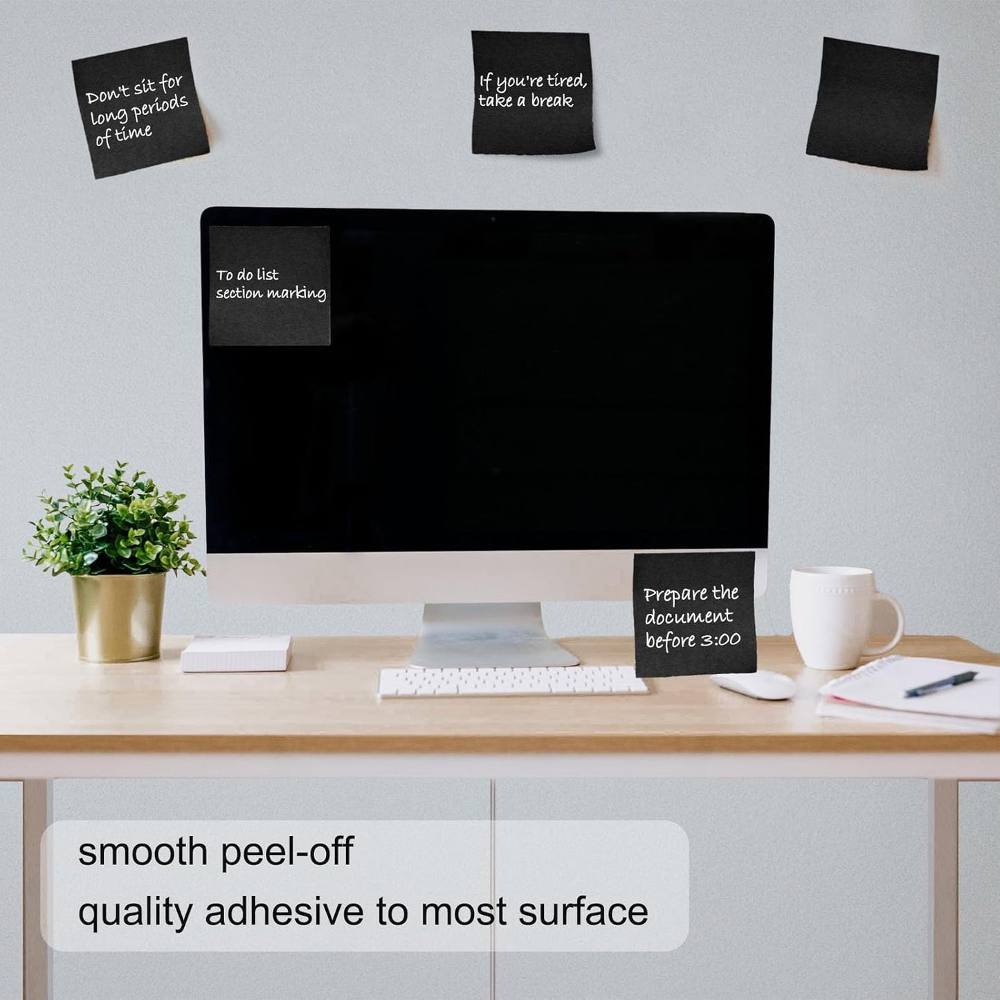 Beieverluck 48 Pack Pop Up Sticky Notes 3X3 Inch Colorful Post Stickies Self Sticky Note Pads for Office, Home, School, Meeting, 80 Sheets/pad, (Black)