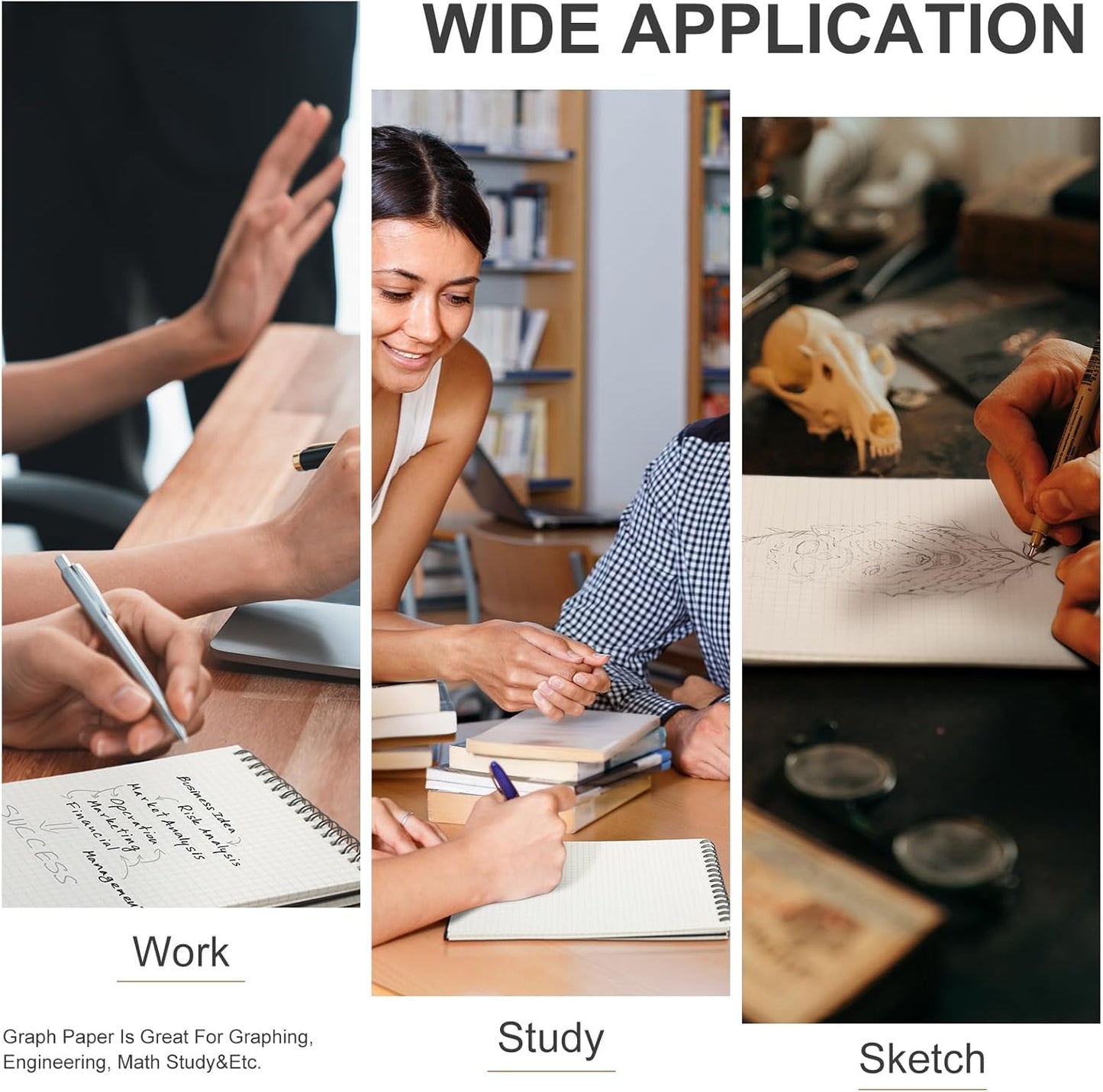 2 Pack Graph Paper Spiral Notepad A5 Top Wirebound Notepad Grid Notebook Steno Pads Memo Notebook Grid Paper 140 Pages for Writing Sketching Drawing Office Supplies (Black)