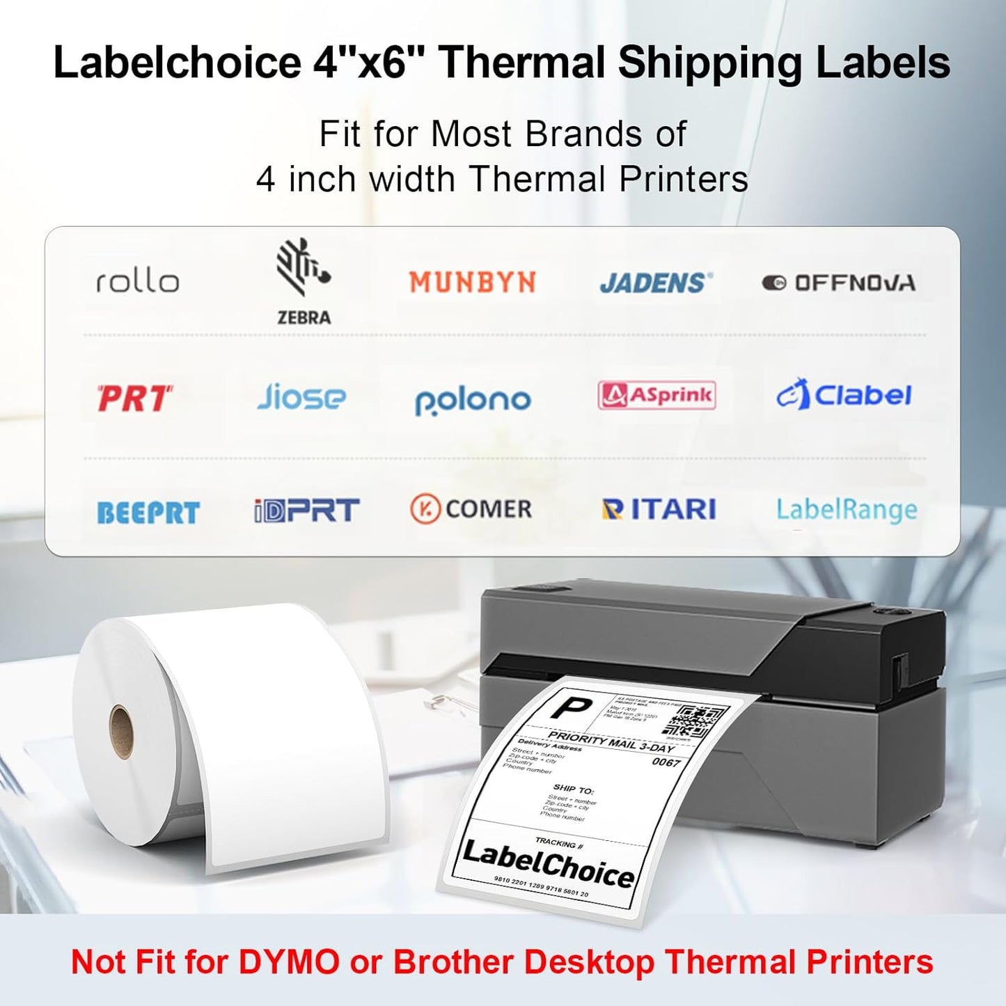 8 Rolls 450 Pcs 4x6 3-Proof Direct Thermal Shipping Labels Compatible with Zebra 2844 Zp-450 Zp-505 Zp-500, LabelChoice 3600 Labels 1" Core Permanent Adhesive Sticker Labels for Rollo, MUNBYN Printer