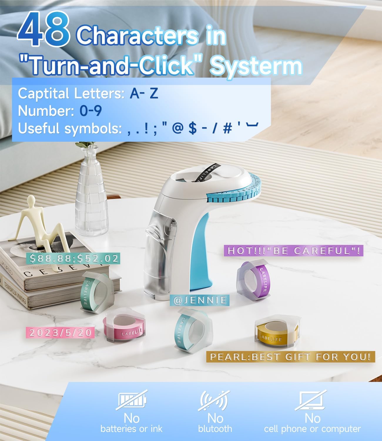 Labelife Embossing Label Maker Machine with Tapes,Omega S Vintage Embossed Label Maker,Retro Embossing Machine with 3 Rolls 3D Embossing Label Tapes Waterproof for Home Office Kids DIY Crafting, Blue