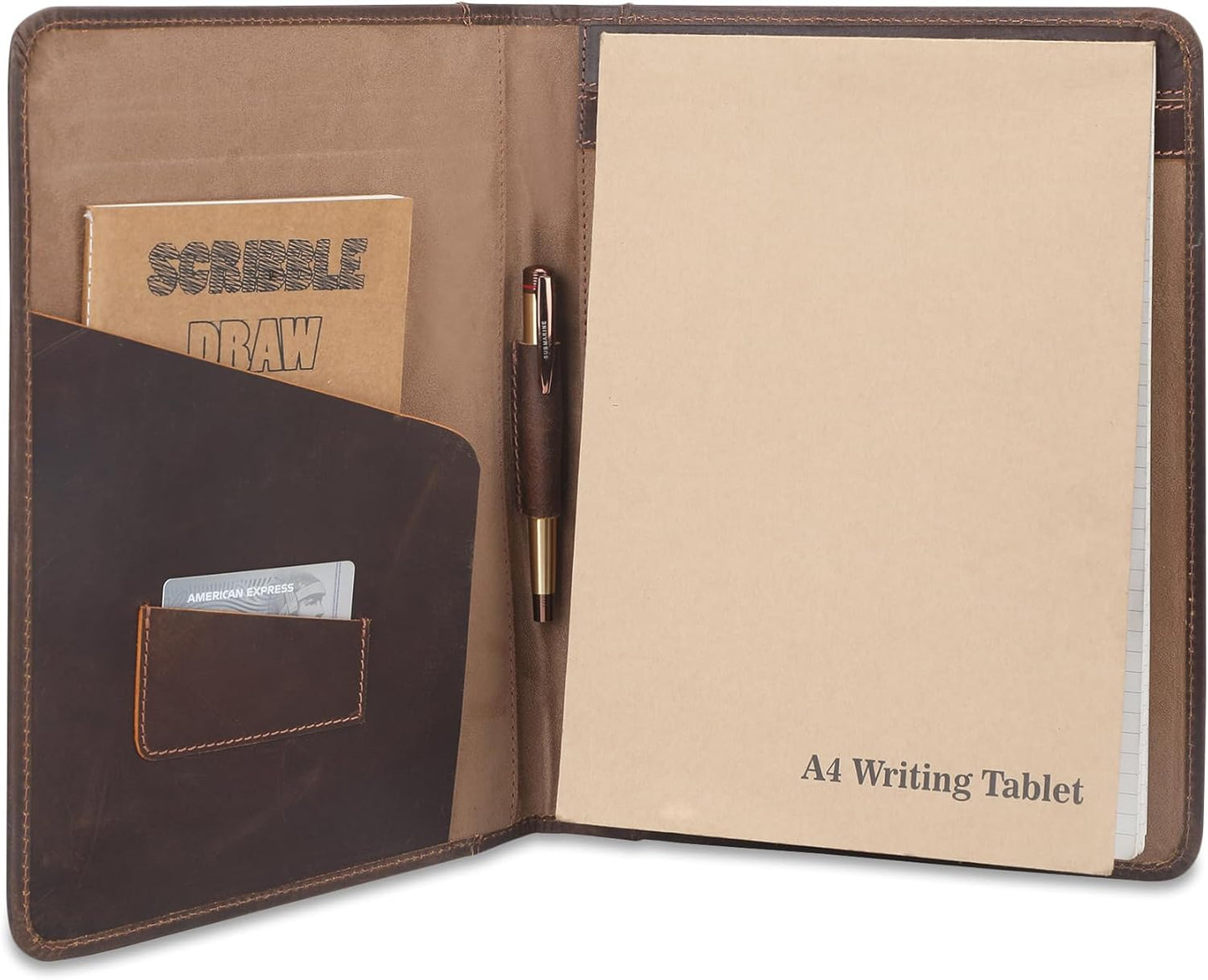 Heavy Duty Buffalo Leather Legal Pad Portfolio Handmade Executive Notebook Binder, Professional Padfolio Organizer Gift for Men and Women Genuine Leather Resume Document Holder (Dark Brown)