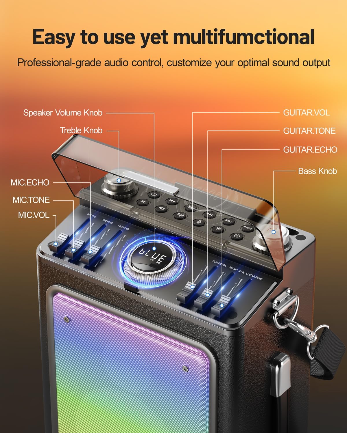 Karaoke Machine for Adults with 2 Wireless Microphones & Guitar Input, Professional Bluetooth 5.3 Speaker, Portable Wooden Karaoke PA System with Bass/Treble Adjustable for Backyard, Home Party