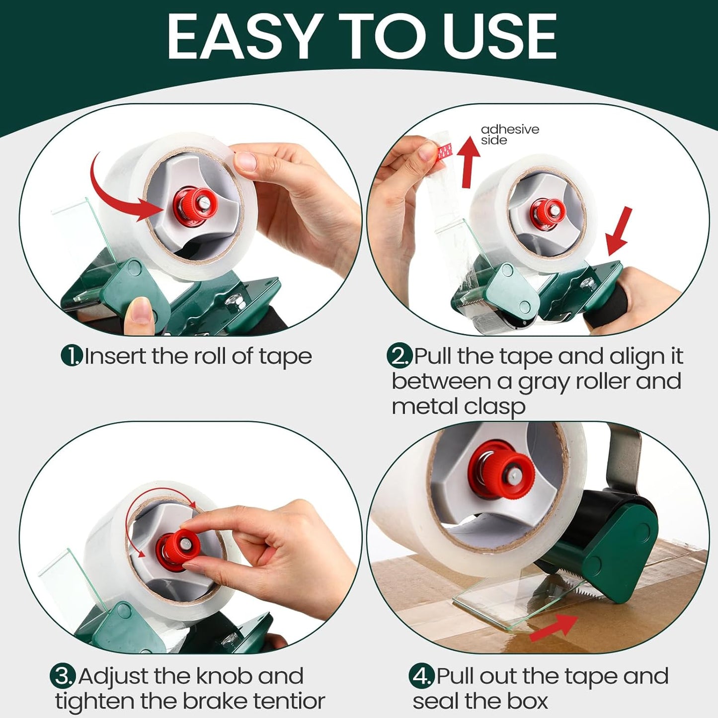 2 Pack Packing Tape Dispenser Gun with 12 Roll Packing Tape 2 Inch Gun 2.7 Mil Heavy Duty Packaging for Shipping, Moving, Carton and Box Sealing (Green)