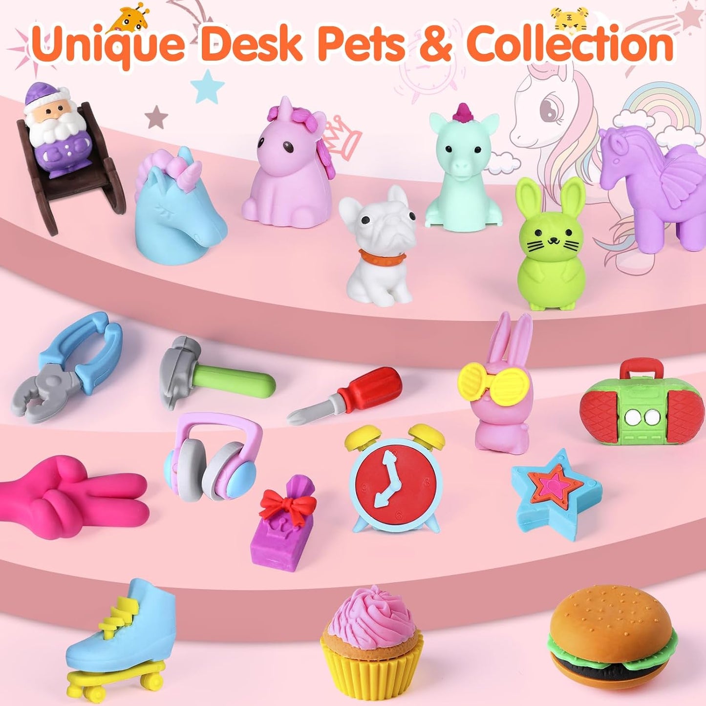 90 Pack Animal Pencil Erasers for Kids, 3D Mini Puzzle Take Apart Erasers, Desk Pets & Treasure Box Toys, Bulk Party Favors, Classroom Prizes, School Supplies, Gift for Boys & Girls