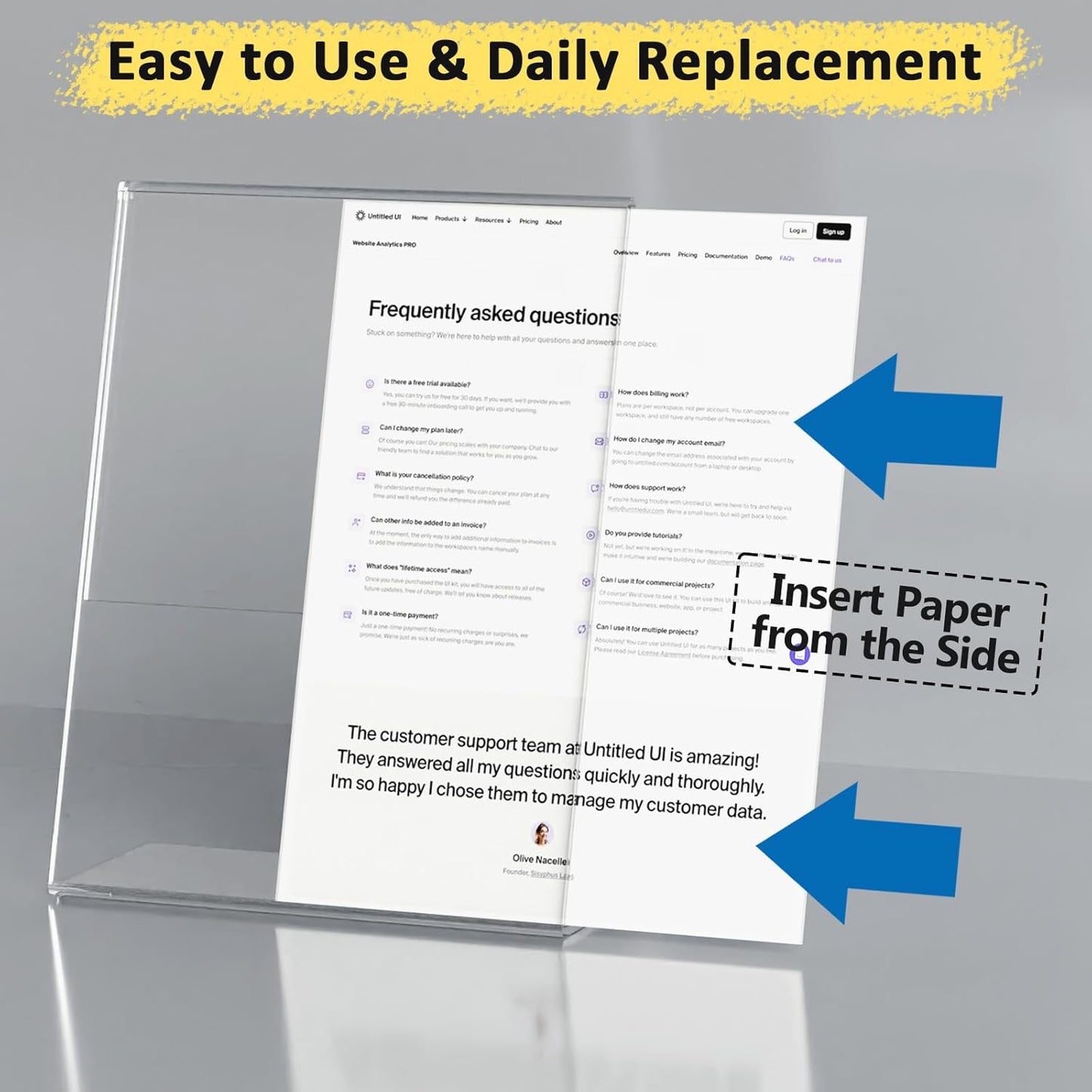 8 Pack Acrylic Sign Holder, Clear 8.5 x 11 Inch Slant Back Vertical Sign Holder, Tabletop Plastic Paper Picture Frame Flyer Document Display Stand for Home, Office, Restaurants, and Stores