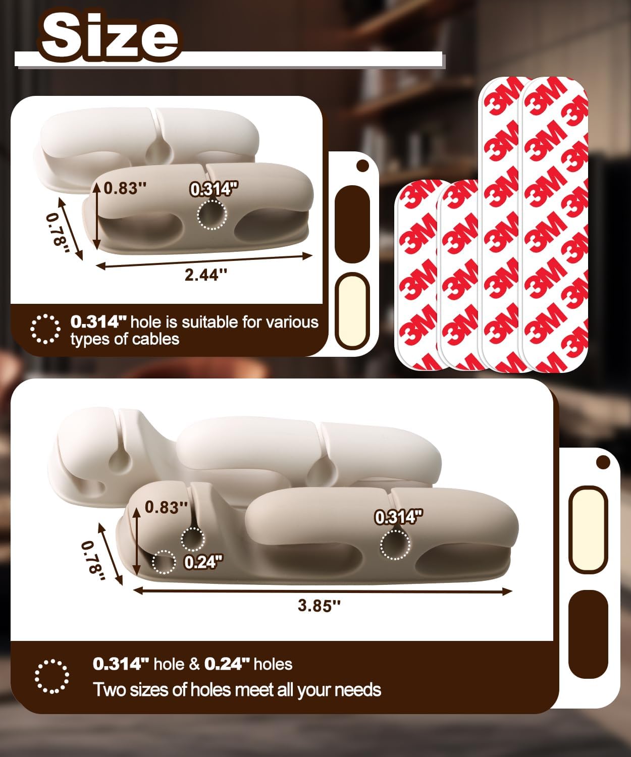 4Pcs Silicone Cable Straps with Adhesive Made of 3M Cord Organizer for Bundling Earphone, Phone Charger, Computer Cords, Reusable Cable Ties Wire Organizer in Home, Office, School 2 Colors