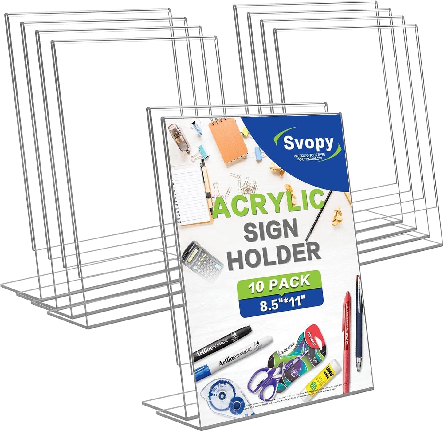 Acrylic Sign Stand Holders - 8.5 x 11 Clear Plastic Table Paper Display Stand, Suit for Displaying Posters, Picture, Flyers, Menu - 10 Pack