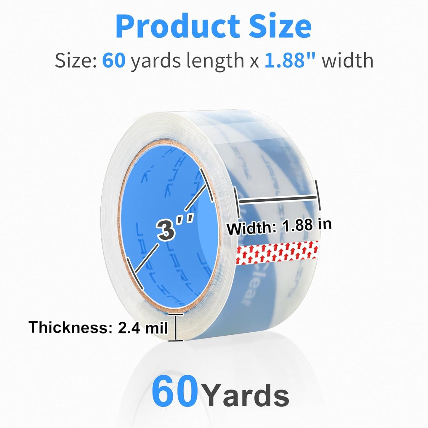 JARLINK No Noise Clear Quiet Packing Tape (18 Rolls), Heavy Duty Packaging Tape for Shipping Packaging Moving Sealing, 2.4mil Thick, 1.88 inches Wide, 60 Yards Per Roll, 1080 Total Yards