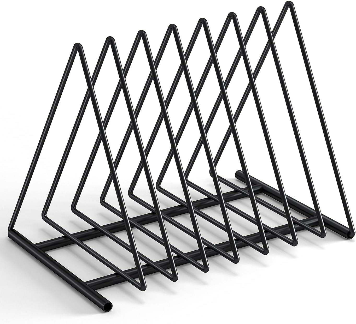 Triangle Desk File Organizer, 7 Slots Metal File Sorter Magazine Holder Document Rack,Desktop Bookshelf Organizer for Office Home School,Black