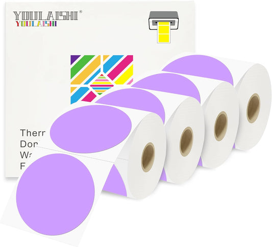 3 X 3 Inch Color Coding Dot Labels Circle Thermal Printable Waterproof 2000 Pcs Round Stickers Adhesive Writable for Office, Home, Garage, DIY Sticker, Barcodes, Name Tag, Light Purple