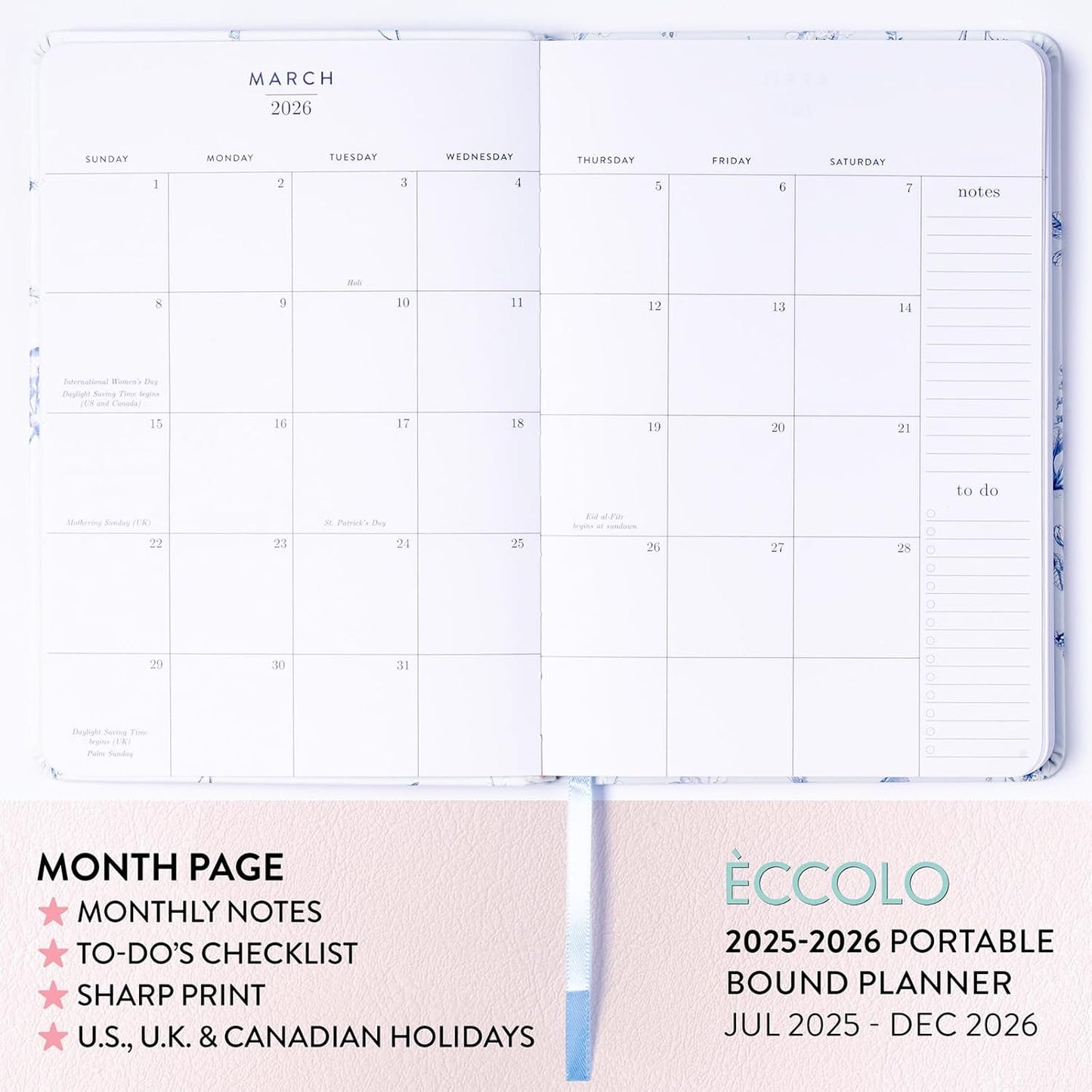 2025-2026 Eccolo 18 Month Bound Planner, Monthly & Weekly Pages (5.25 x 7.75" - July 2025 to Dec 2026 - Country Charm)