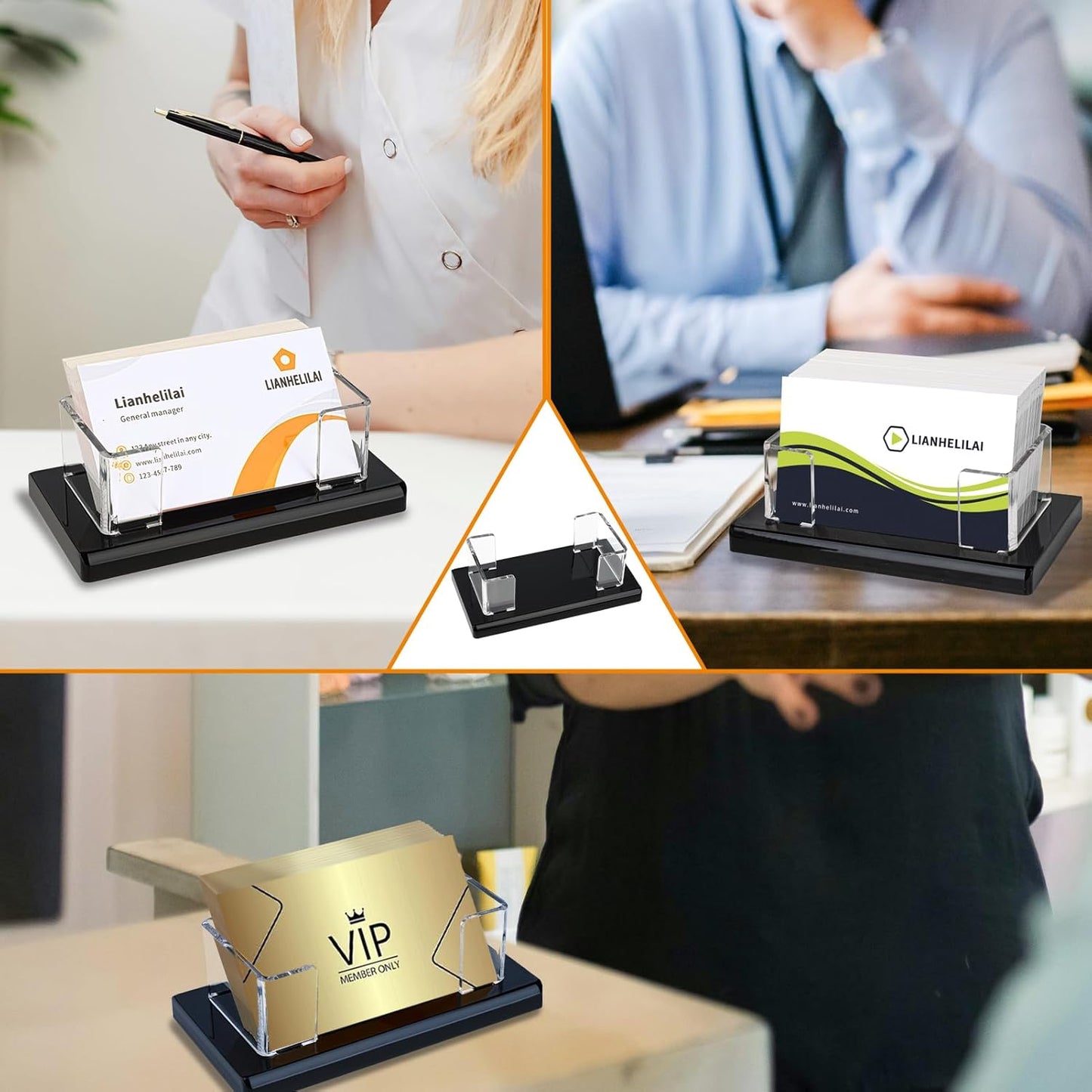 Acrylic Business Card Holder Black 1Pack Enlarged Holds 120 Cards for Office/Exhibition/Restaurant Desk/Counter Display Name Card Organizer Stand